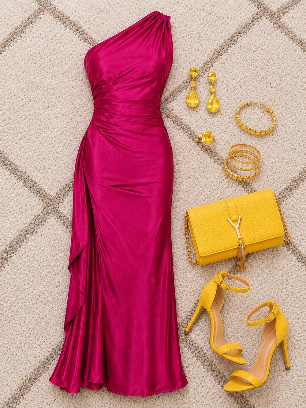 OYS One-Shoulder Satin Maxi Dress – Fuschia| Size Small NWOT